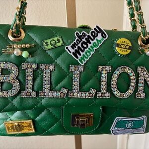 Green Quilted Handbag with Embellishments